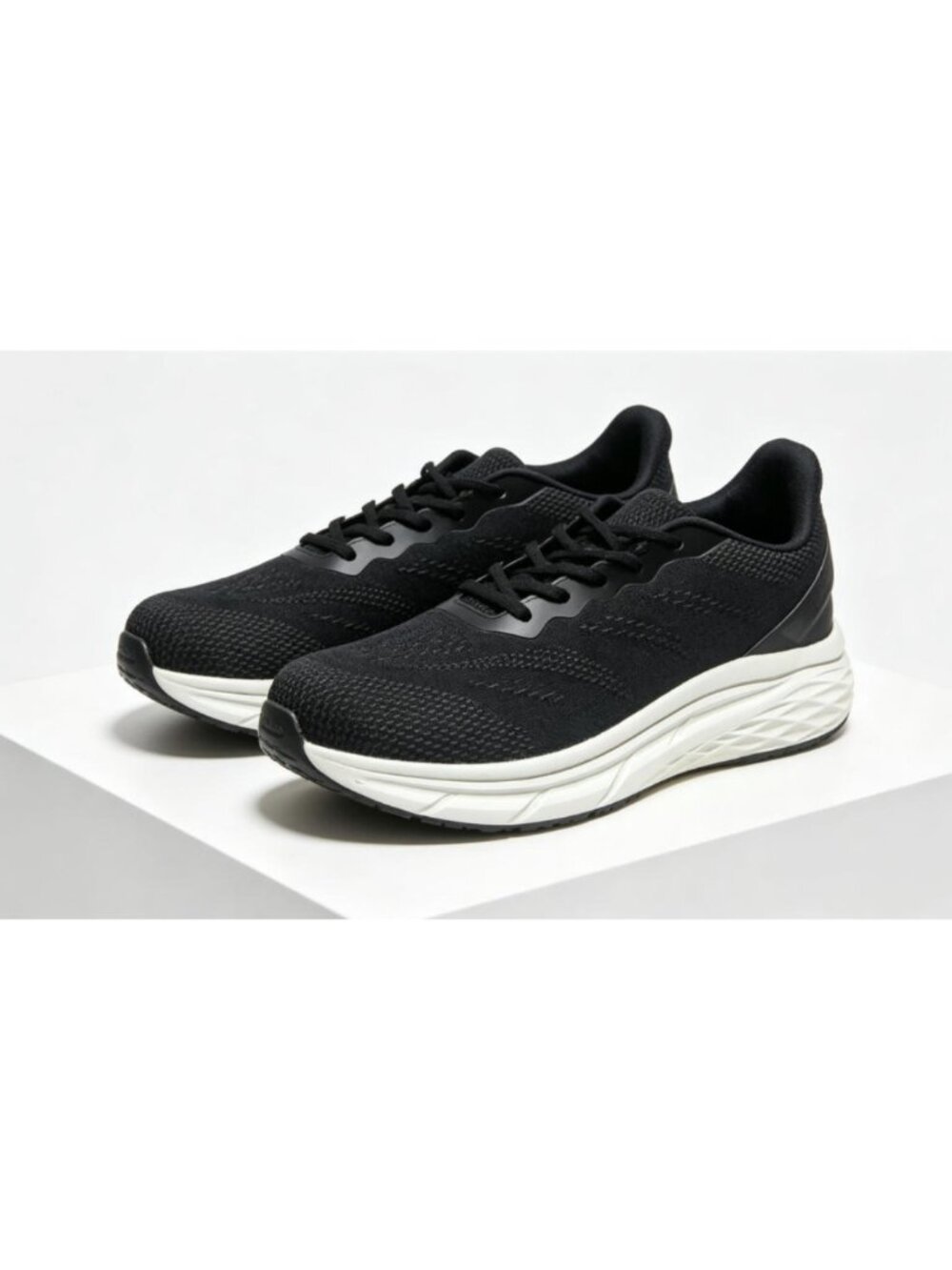 US Size 10.5,Men's Black Mesh White Platform Cushioned Running Athletic Sneakers